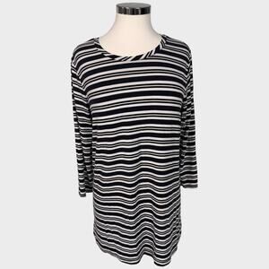 Liz Claiborne Studio Medium Rayon Spandex Tunic 3/4 Sleeve Black Stripe